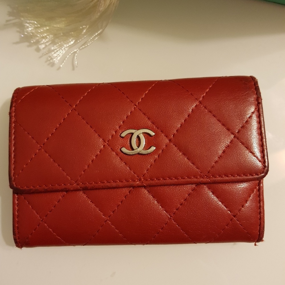 SOLD Red Chanel Card Holder Wallet
